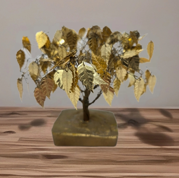 70's Gold Leaf Tree Sculpture Shimmering Gold Tone Leaves Dream Tree Vintage - Picture 1 of 10